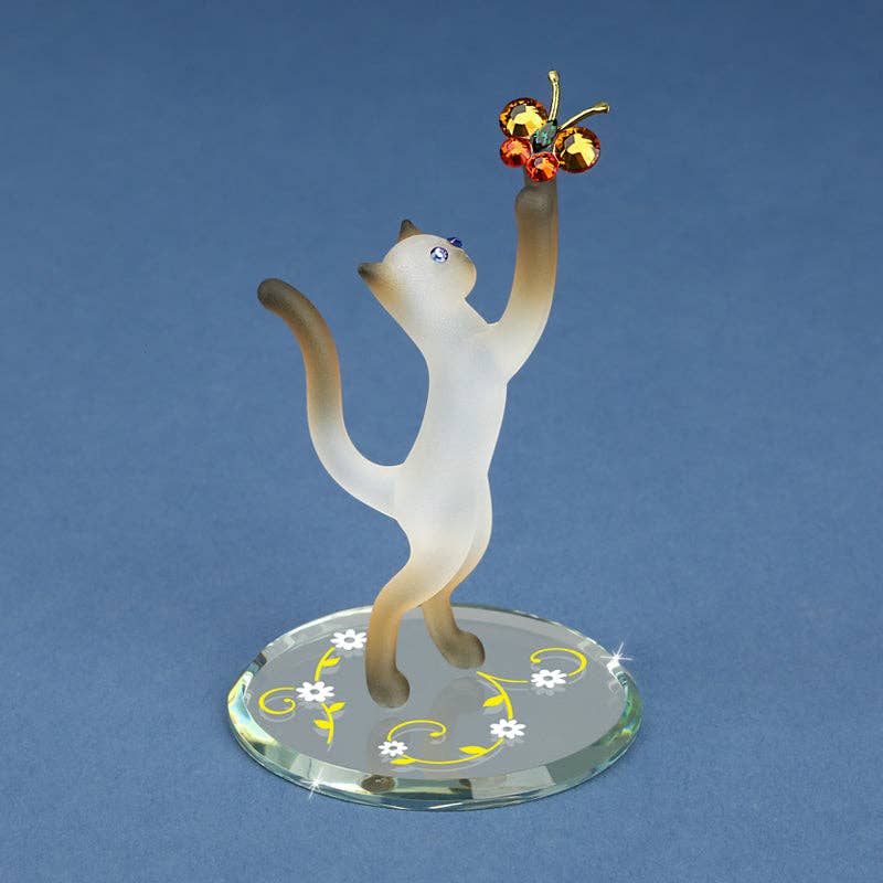 Glass Baron - L0 104-SC: Siamese Cat with Butterfly