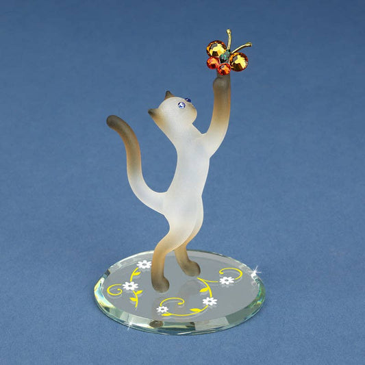 Glass Baron - L0 104-SC: Siamese Cat with Butterfly