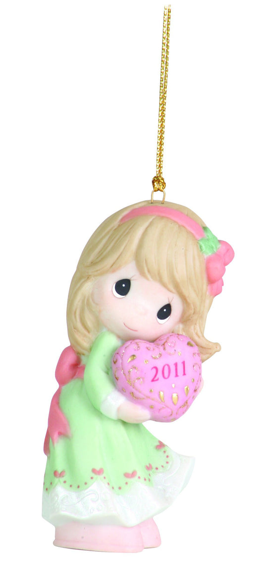 Precious Moments "Love Is the Best Gift of All" Dated 2011 Porcelain Girl Ornament