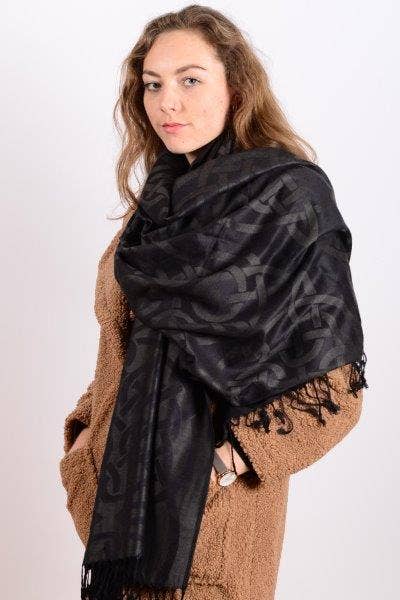 Celtic Ore Crafts - IRS-008C Celtic Trad Pashmina 65cm x 190cm: Black / 65cm x 190cm