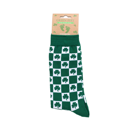 Celtic Ore Crafts - SOC-018 Chequered Shamrock Socks Green