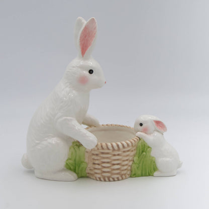 Roman - 9.25"H Bunny and Basket Planter, Ceramic, Spring Decor