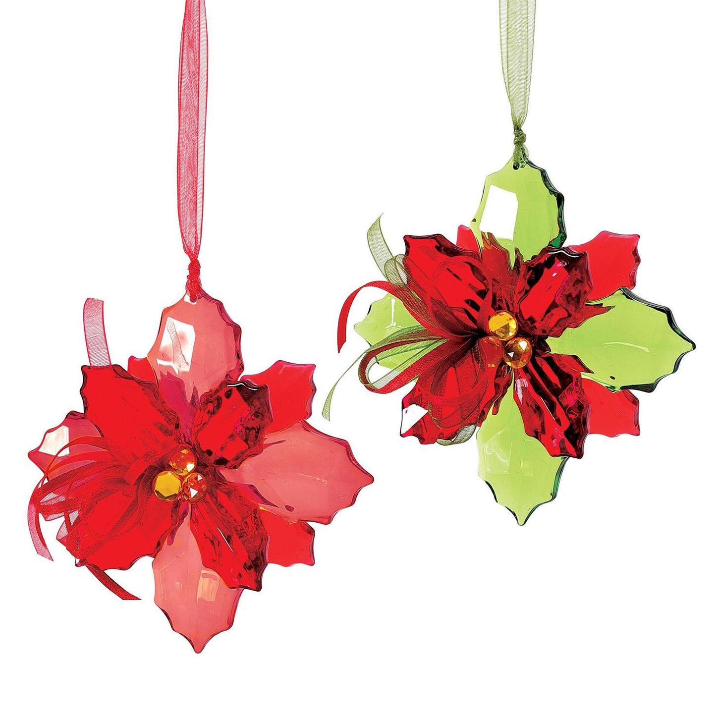 Facets Red Or Green Poinsettia Ornament