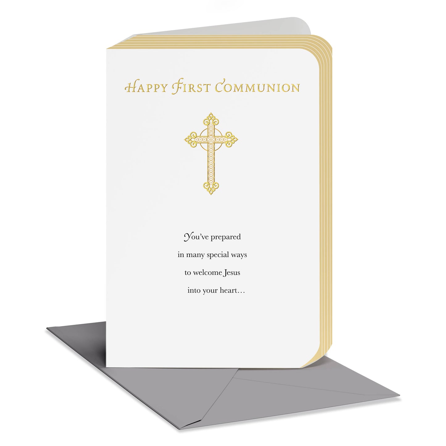 DICKENS INC. - First Communion Greeting Card – Gold Cross Elegance Card