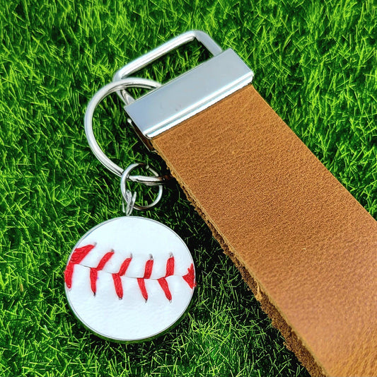 Home Run Accessories - Baseball and Leather Keyfob, Baseball or Softball Keychain: Baseball