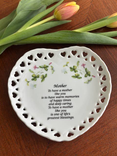 CBE Inc - Porcelain Heart Cut Out Mom Saying Plate