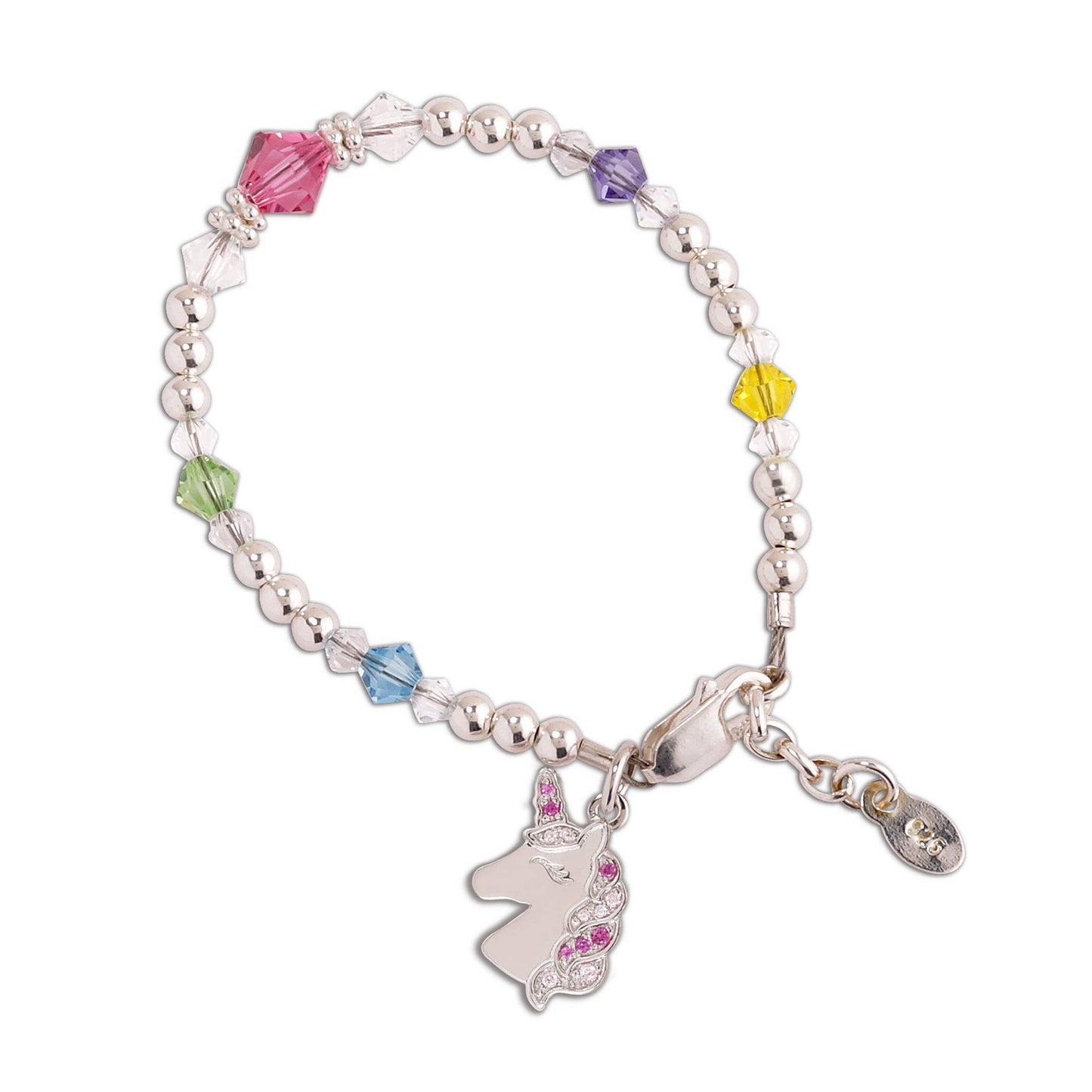 Cherished Moments - Sterling Silver Rainbow Unicorn Bracelet Little Girls Gift: Large 6-12 Years