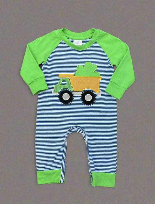 The Hair Bow Company - Shamrock Dump Truck Raglan Romper - Boys: 12m