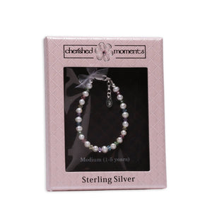 Cherished Moments - Sterling Silver Pearl Cross Baptism Gift Communion Bracelet: Small 0-12m