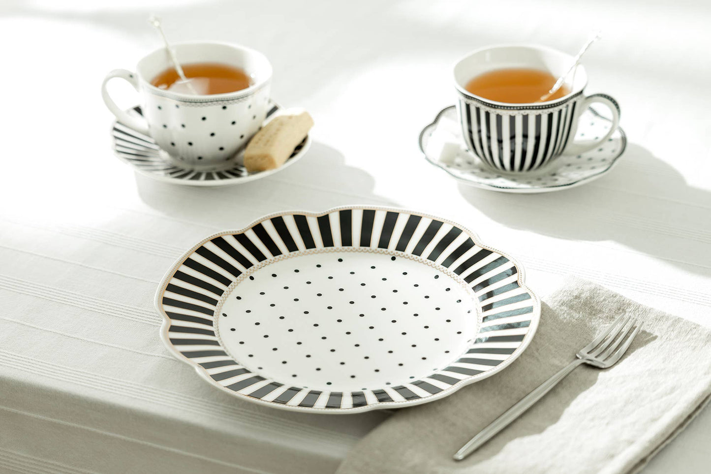Grace Teaware - Josephine Black Stripes Dots Scallop Porcelain Dessert Plate