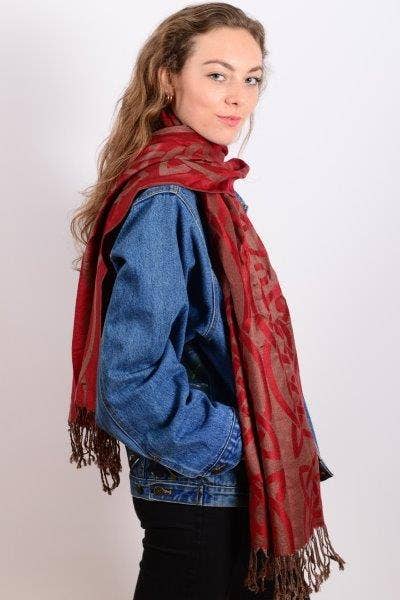 Celtic Ore Crafts - IRS-008D Celtic Trad Pashmina 65cm x 190cm: Red / 65cm x 190cm
