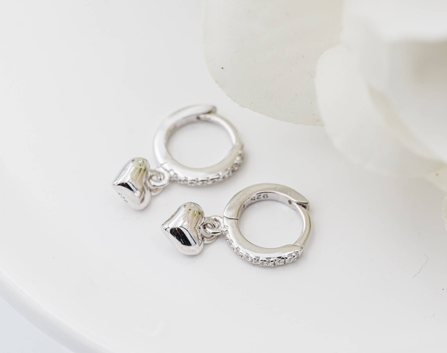 Cherished Moments - Sterling Silver Huggie with Heart Earrings for Kids, Girls