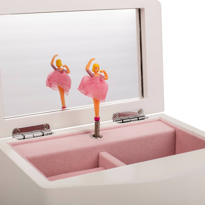 Cottage Garden - Ballerina White/Pink 7.5x5.4 MDF/Velvet Musical Jewelry Box