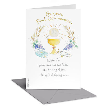 DICKENS INC. - First Communion Greeting Card –Chalice & Wheat Watercolor