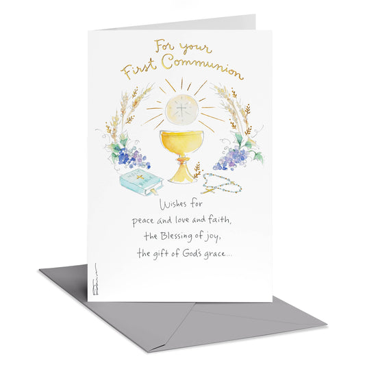 DICKENS INC. - First Communion Greeting Card –Chalice & Wheat Watercolor
