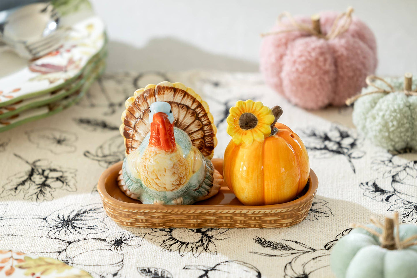 Grace Teaware - Gift Boxed Turkey and Pumpkin Salt and Pepper Shaker Set
