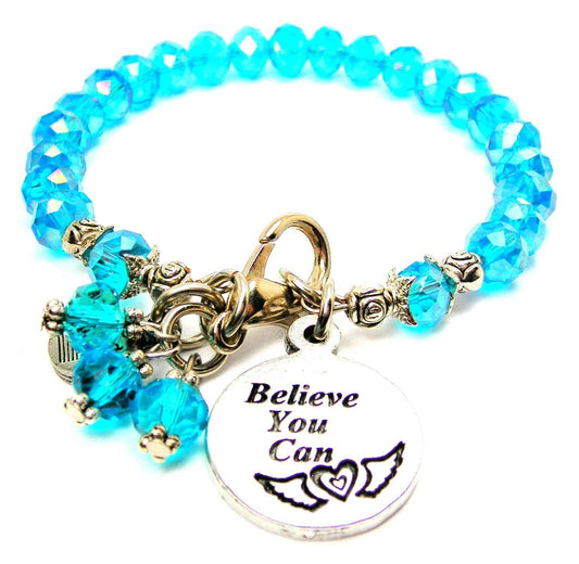 Chubby Chico Charms - Believe You Can Circle Splash Of Color Crystal Bracelet: Aqua