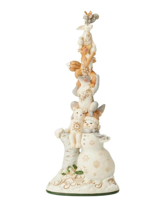 White woodland staked Snowman & Animal