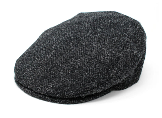 Hanna Hats of Donegal Black & charcoal herringbone vintage Cap