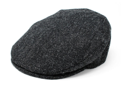 Hanna Hats of Donegal Black & charcoal herringbone vintage Cap