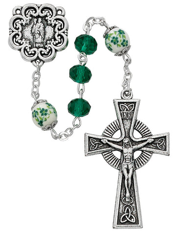 Green Crystal St Patrick Rosary Beads