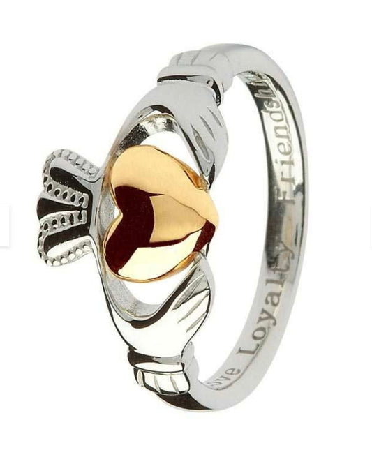 ShanOre Claddagh Sterling Silver Ring With Real 10kT Gold Heart