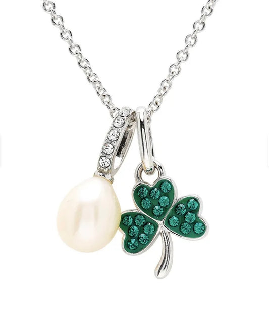ShanOre Sterling Silver Shamrock with Pearl Necklace