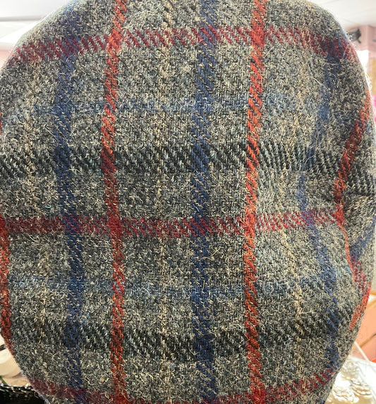 Hanna Hats of Donegal Vintage Harris Grey,Red & Blue Tweed Cap