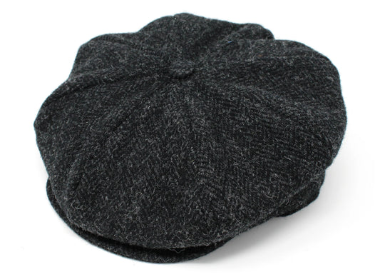 Hanna Hat of Donegal Eight Piece Black & Grey Harris Tweed Cap