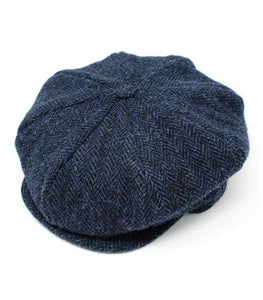 Hanna Hats of Donegal Eight Piece Blue Herringbone Tweed Cap