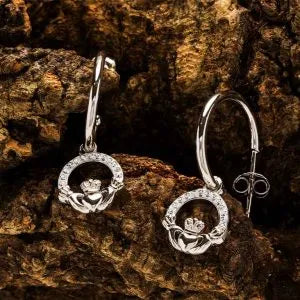 ShanOre Sterling Silver Crystal Hoop Claddagh Hoop Earrings