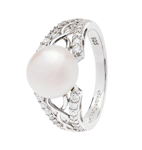 Intricate Sterling Silver Trinity Pearl Ring