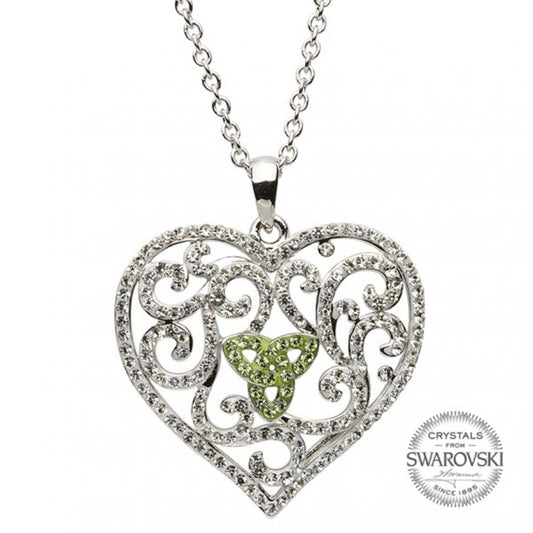 ShanOre Sterling Silver Heart Pendant Encrusted With White & Light Green Swarovski Crystals