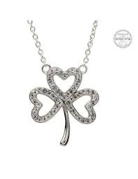 Open Shamrock Necklace Adorned With Crystals