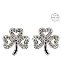 Shamrock Stud Earrings Adorned With Crystals
