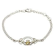 ShanOre Silver Claddagh Bracelet With 14K Gold Plate Heart