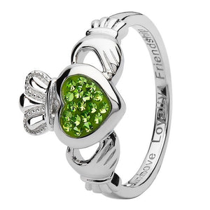 Claddagh Silver Ring Encrusted With Peridot Crystals