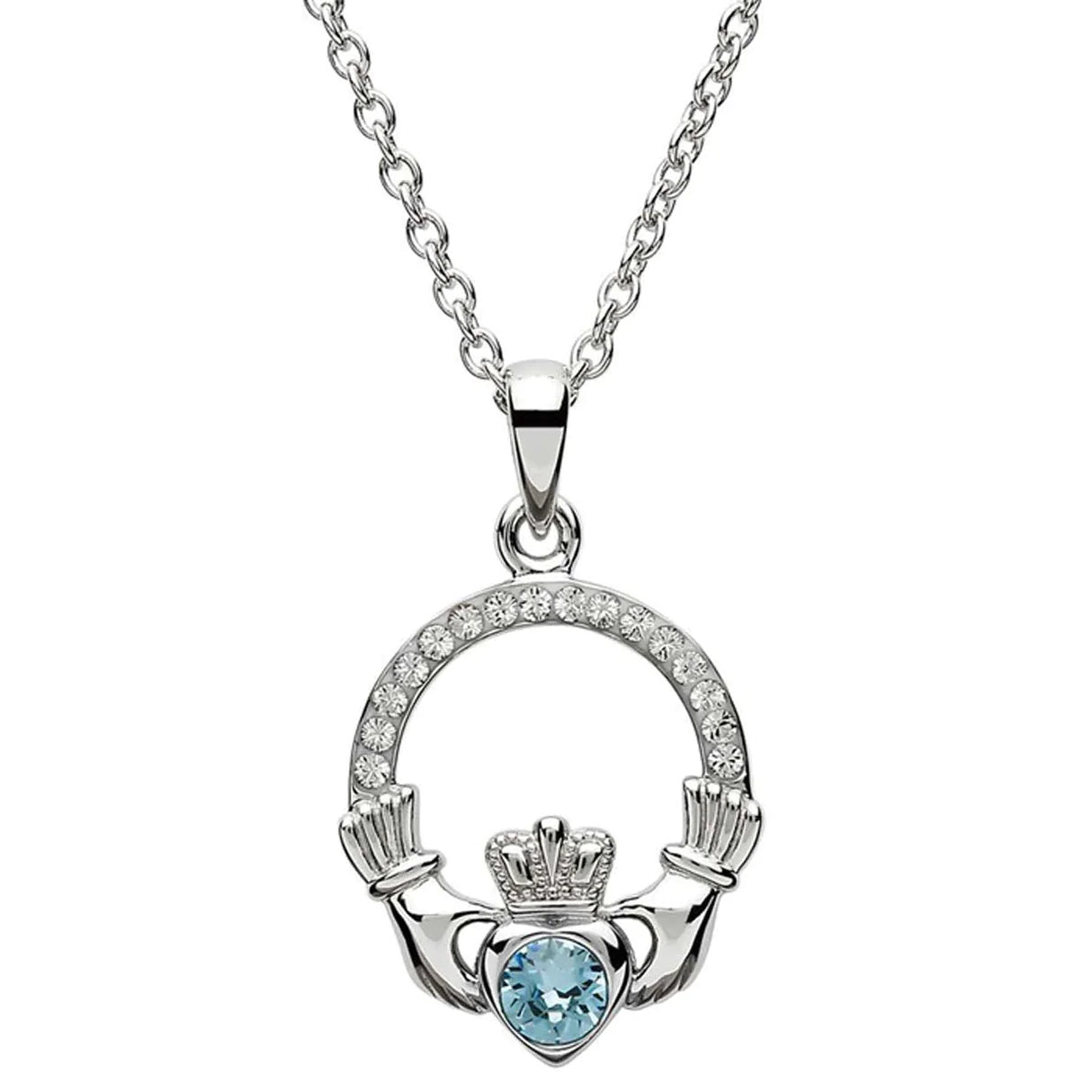 ShanOre Claddagh March Birthstone Pendant Adorned With Crystals