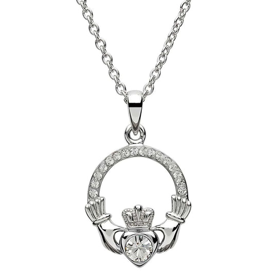 ShanOre Claddagh April Birthstone Pendant Adorned With Crystals