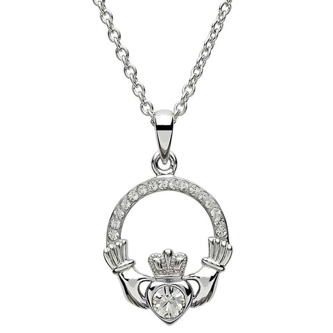 Claddagh April Birthstone Pendant Adorned With Crystals