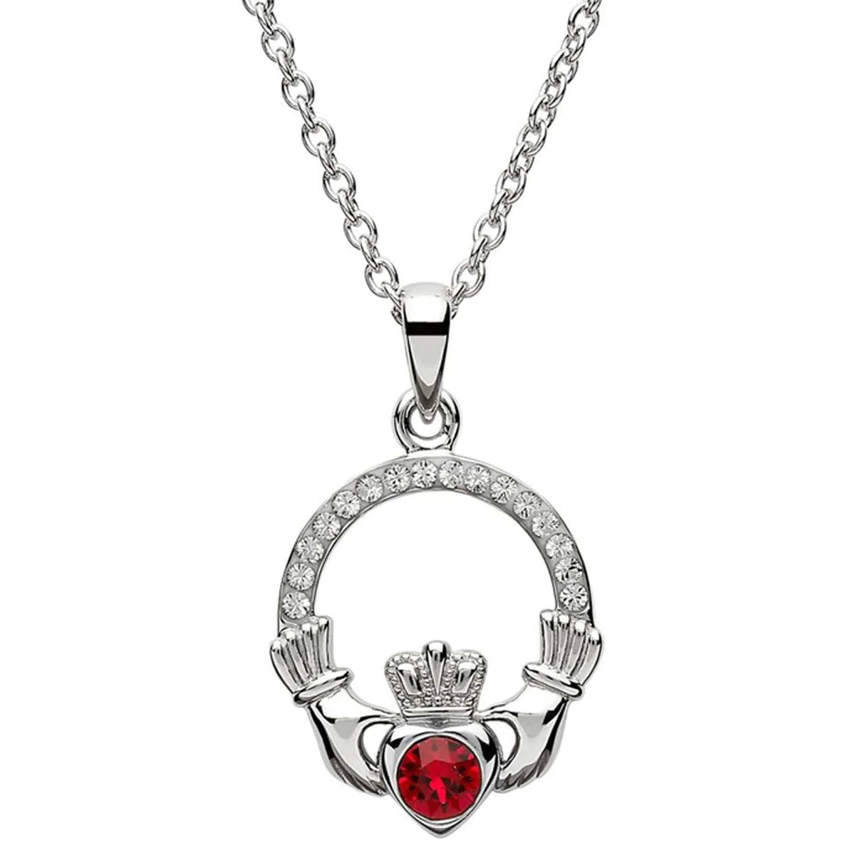 ShanOre Claddagh July Birthstone Pendant Adorned With Crystals