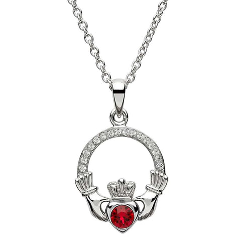 Claddagh July Birthstone Pendant Adorned With Crystals