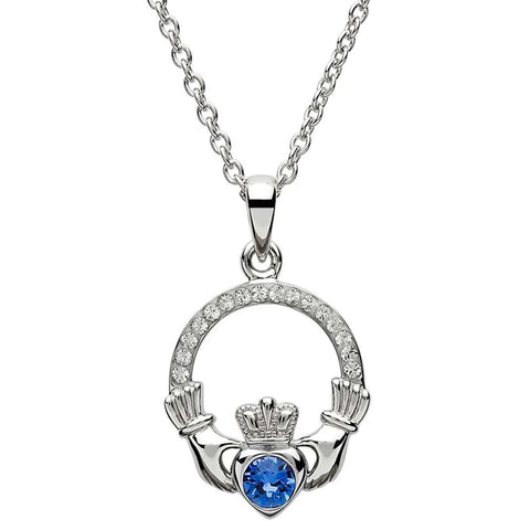 Claddagh September Birthstone Pendant Adorned With Crystals