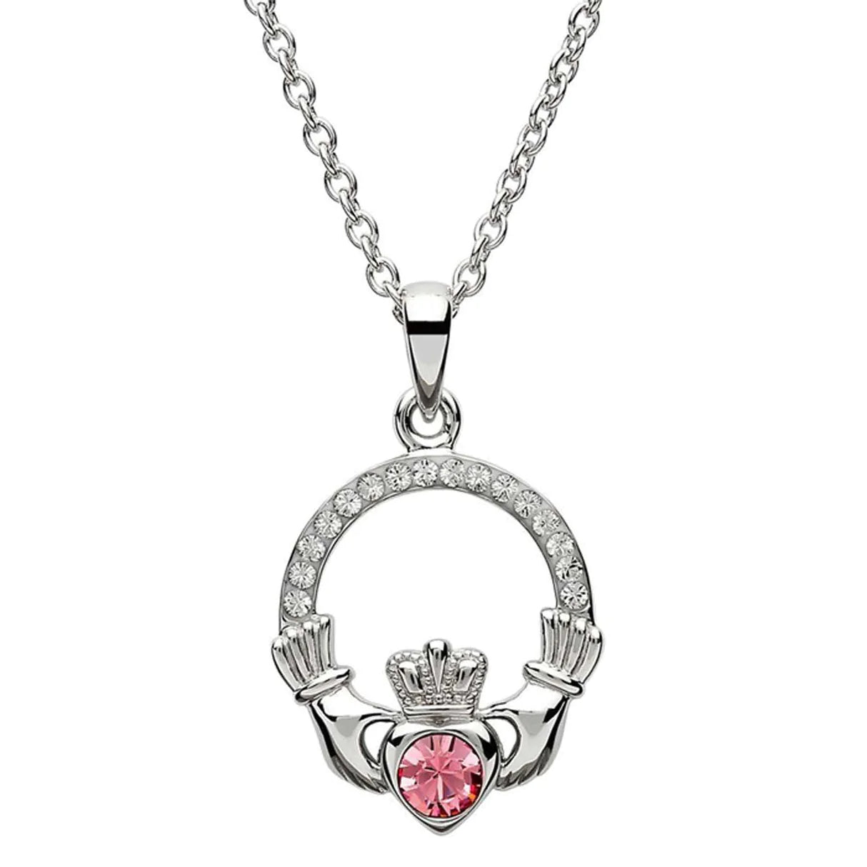 Claddagh October Birthstone Pendant Adorned With Crystals