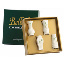 Load image into Gallery viewer, Belleek Classic Handcrafted Shamrock Mini Vase Set Of Four
