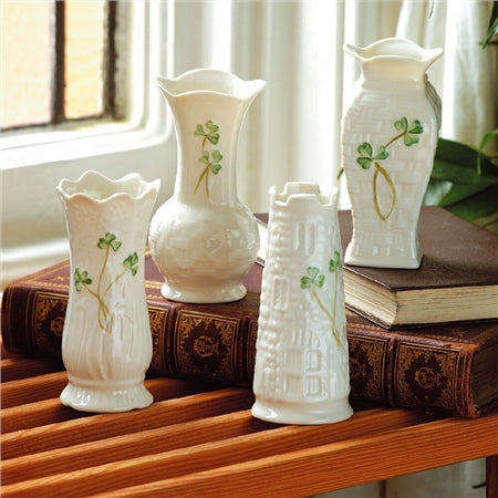 Belleek Classic Handcrafted Shamrock Mini Vase Set Of Four