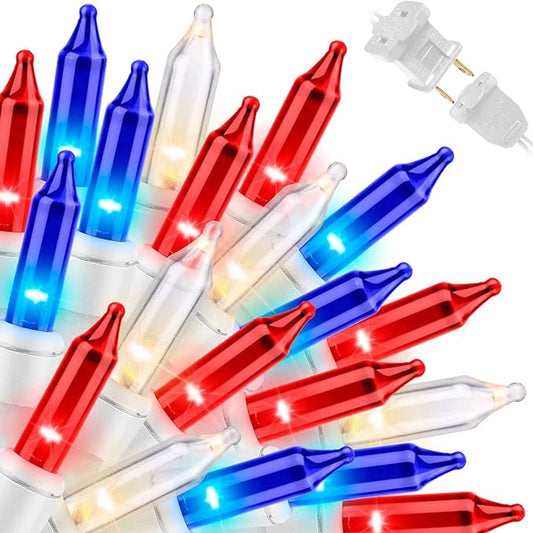 Red, White & Blue 100 Multi Mini Lights With White Wire