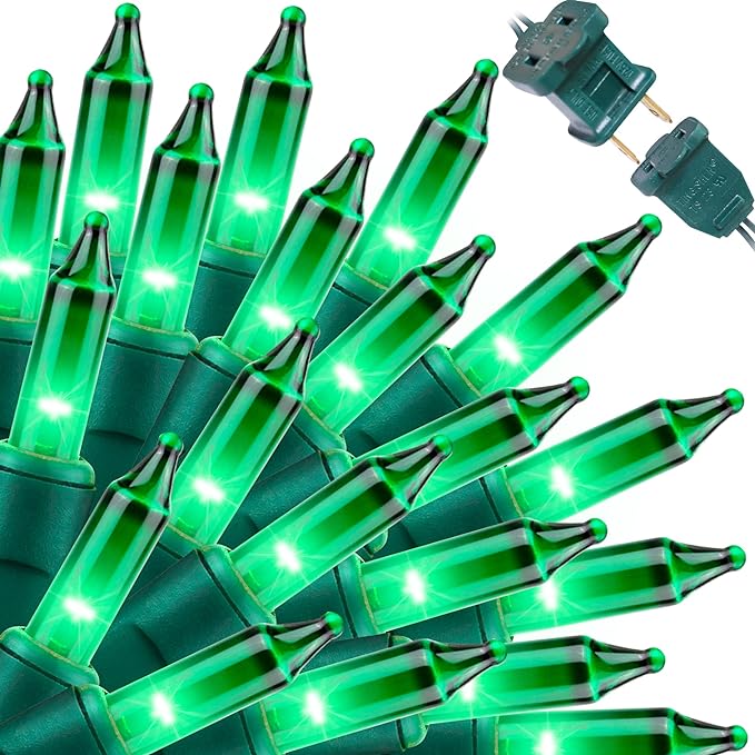 100 Mini Green Lights With Green Wire