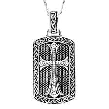ShanOre Sterling Silver Men’s Celtic Cross Dog Tag Neclace
