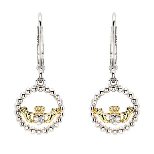 ShanOre Sterling Silver White CZ Claddagh Drop Earrings